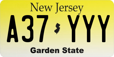 NJ license plate A37YYY
