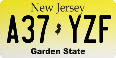 NJ license plate A37YZF