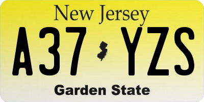 NJ license plate A37YZS
