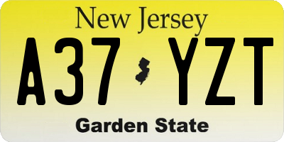 NJ license plate A37YZT