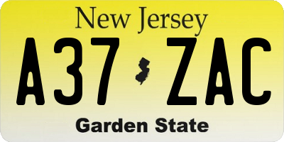 NJ license plate A37ZAC