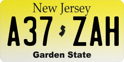 NJ license plate A37ZAH