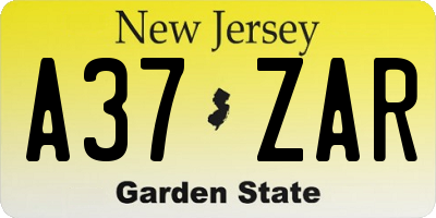 NJ license plate A37ZAR