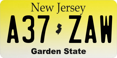 NJ license plate A37ZAW