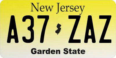 NJ license plate A37ZAZ