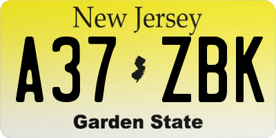 NJ license plate A37ZBK