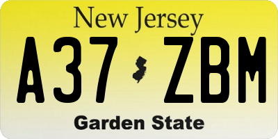 NJ license plate A37ZBM