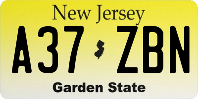 NJ license plate A37ZBN