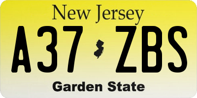 NJ license plate A37ZBS