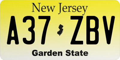 NJ license plate A37ZBV