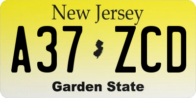 NJ license plate A37ZCD