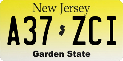 NJ license plate A37ZCI