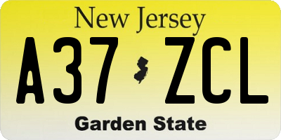 NJ license plate A37ZCL