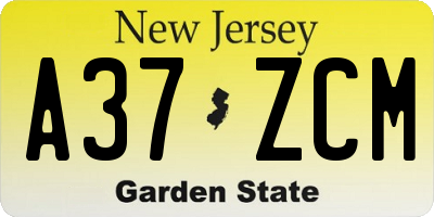 NJ license plate A37ZCM