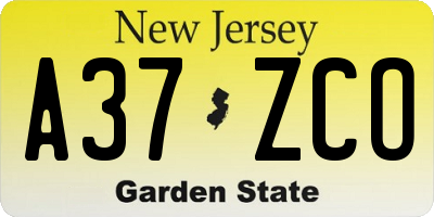 NJ license plate A37ZCO