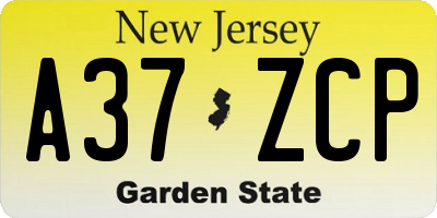 NJ license plate A37ZCP