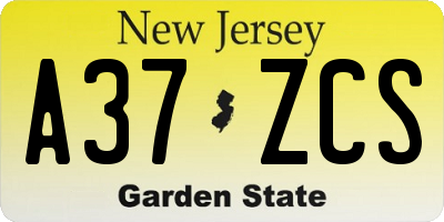 NJ license plate A37ZCS