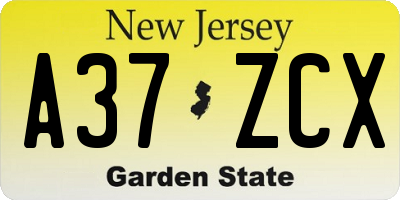 NJ license plate A37ZCX