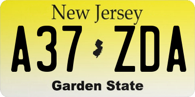 NJ license plate A37ZDA