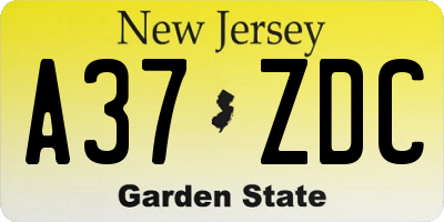 NJ license plate A37ZDC