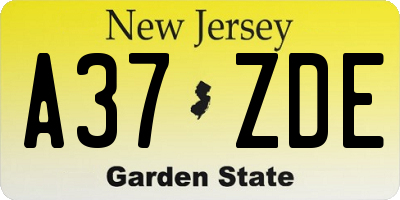 NJ license plate A37ZDE
