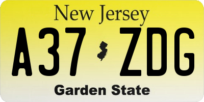 NJ license plate A37ZDG