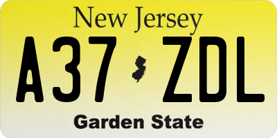 NJ license plate A37ZDL