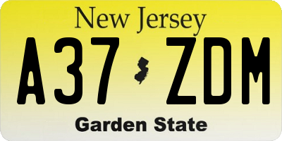 NJ license plate A37ZDM