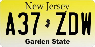 NJ license plate A37ZDW