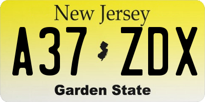 NJ license plate A37ZDX