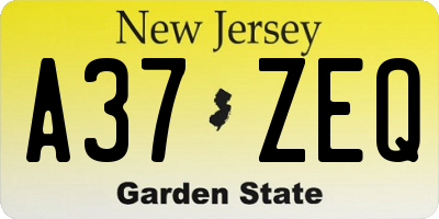 NJ license plate A37ZEQ