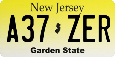 NJ license plate A37ZER
