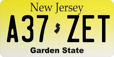 NJ license plate A37ZET
