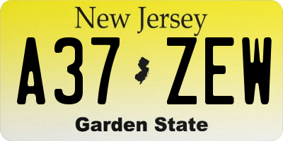 NJ license plate A37ZEW