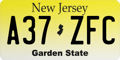NJ license plate A37ZFC