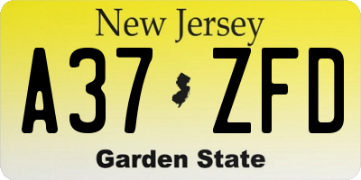 NJ license plate A37ZFD