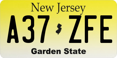 NJ license plate A37ZFE