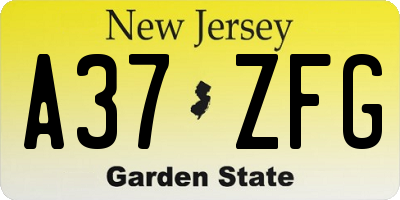 NJ license plate A37ZFG