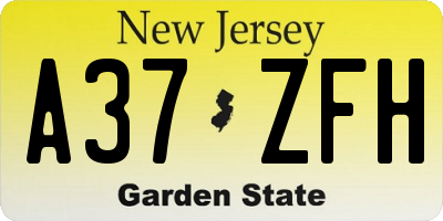 NJ license plate A37ZFH