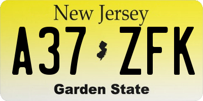 NJ license plate A37ZFK