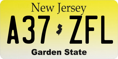 NJ license plate A37ZFL