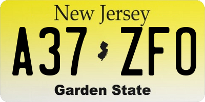 NJ license plate A37ZFO