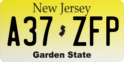 NJ license plate A37ZFP