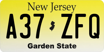 NJ license plate A37ZFQ