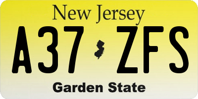 NJ license plate A37ZFS