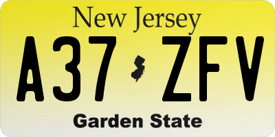 NJ license plate A37ZFV