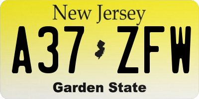 NJ license plate A37ZFW