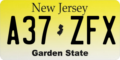 NJ license plate A37ZFX