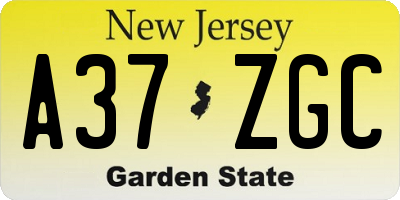 NJ license plate A37ZGC