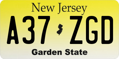 NJ license plate A37ZGD